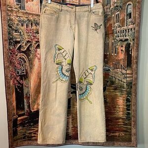 Butterfly Embroidered Women's Jeans 100% Cotton Made in Hong Kong